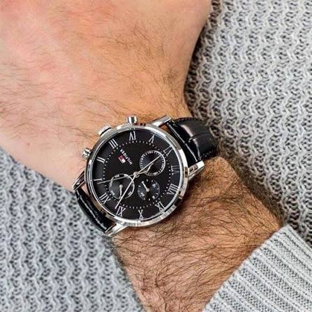 Men's Tommy Hilfiger Kane Black Leather 44mm Watch - 1791401