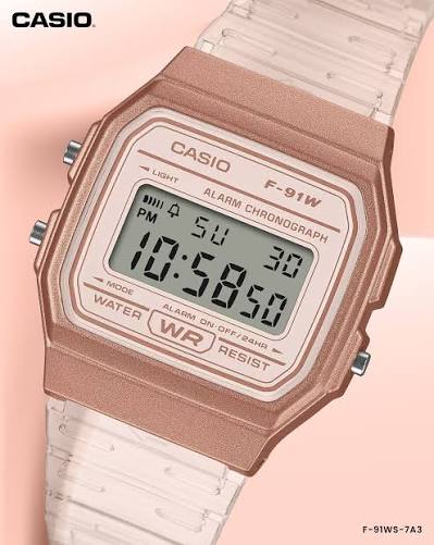 Unisex Casio Classic Digital Clear Translucent Case White Resin Strap 33mm - F-91WS-7A3JF