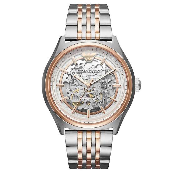 Men's Emporio Armani Meccanico White Dial Two Tone Stainless Steel 43mm Watch - AR60002