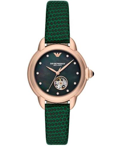 Women's Emporio Armani Automatic Green Leather 34mm Watch - AR60073