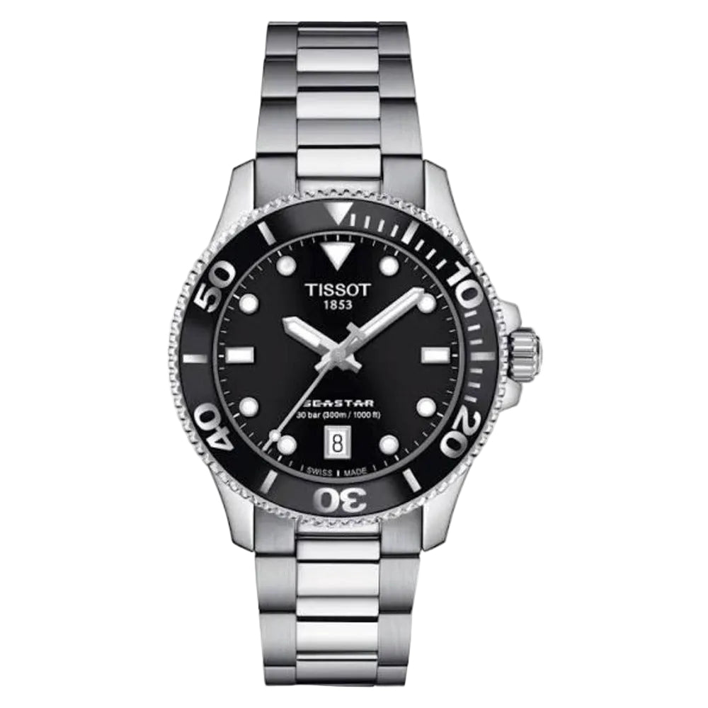 Women's Tissot Seastar 1000 Swiss Quartz Black Dial Stainless Steel Watch 36mm - T120.210.11.051.00