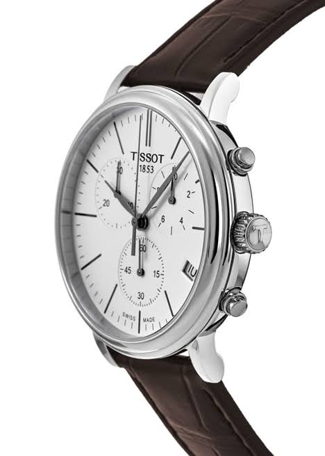 Men's Tissot Carson Premium Swiss Quartz Chronograph Silver Dial Brown Leather Watch 41mm - T122.417.16.011.00
