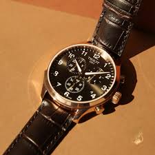 Men's Tissot Chrono XL Classic Swiss Quartz Black Dial Rose Gold PVD Leather Watch 45mm - T116.617.36.057.01