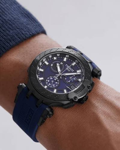 Men's Tissot T-Race Cycling Swiss Quartz Blue Dial Silicone Strap Watch 44.5mm - T115.417.37.041.00