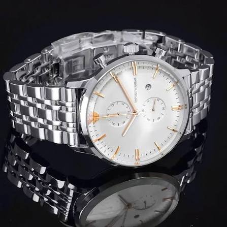 Men's Emporio Armani Classic Chronograph Silver Dial Stainless Steel Watch 41mm - AR1933