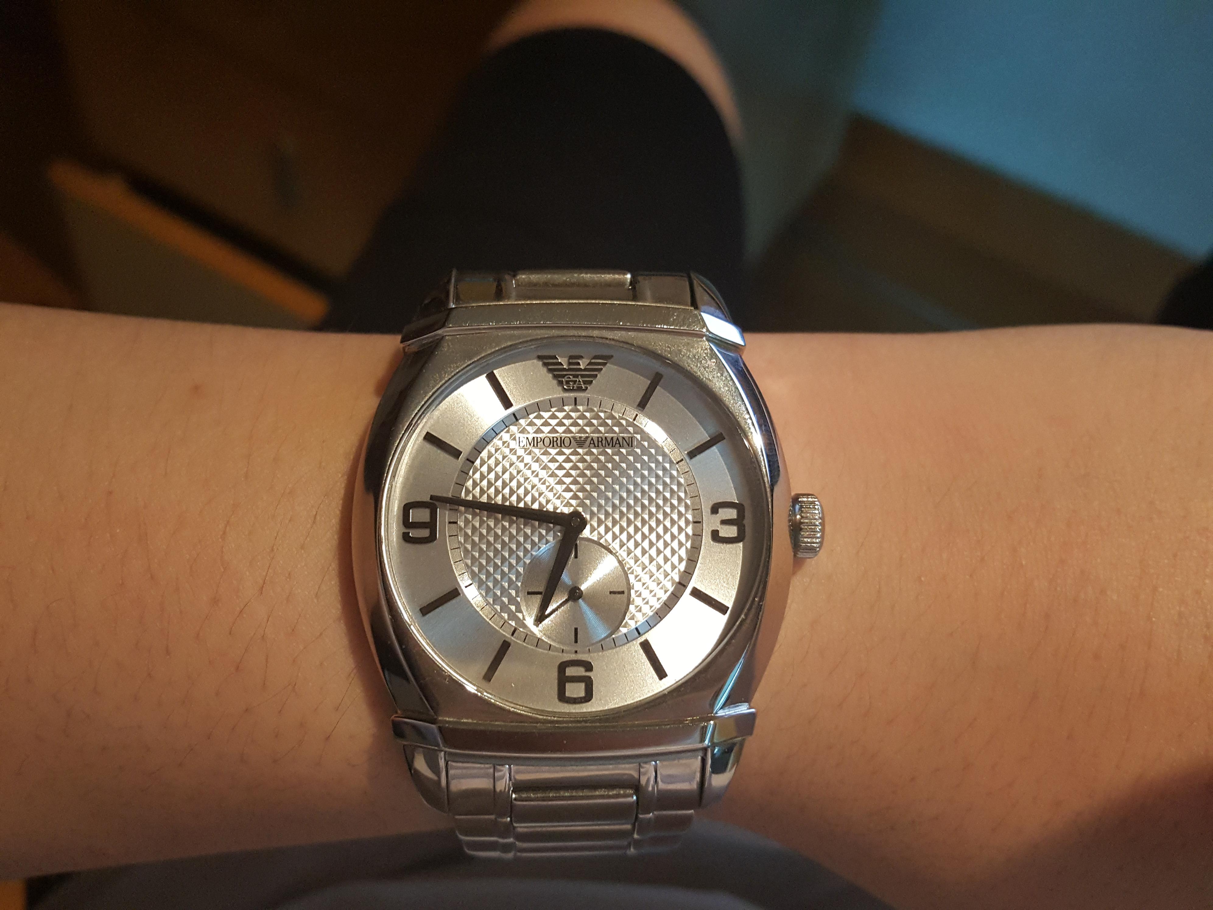 Men's Emporio Armani Classic Tonneau Stainless Steel Silver Dial 41.5mm - AR0339