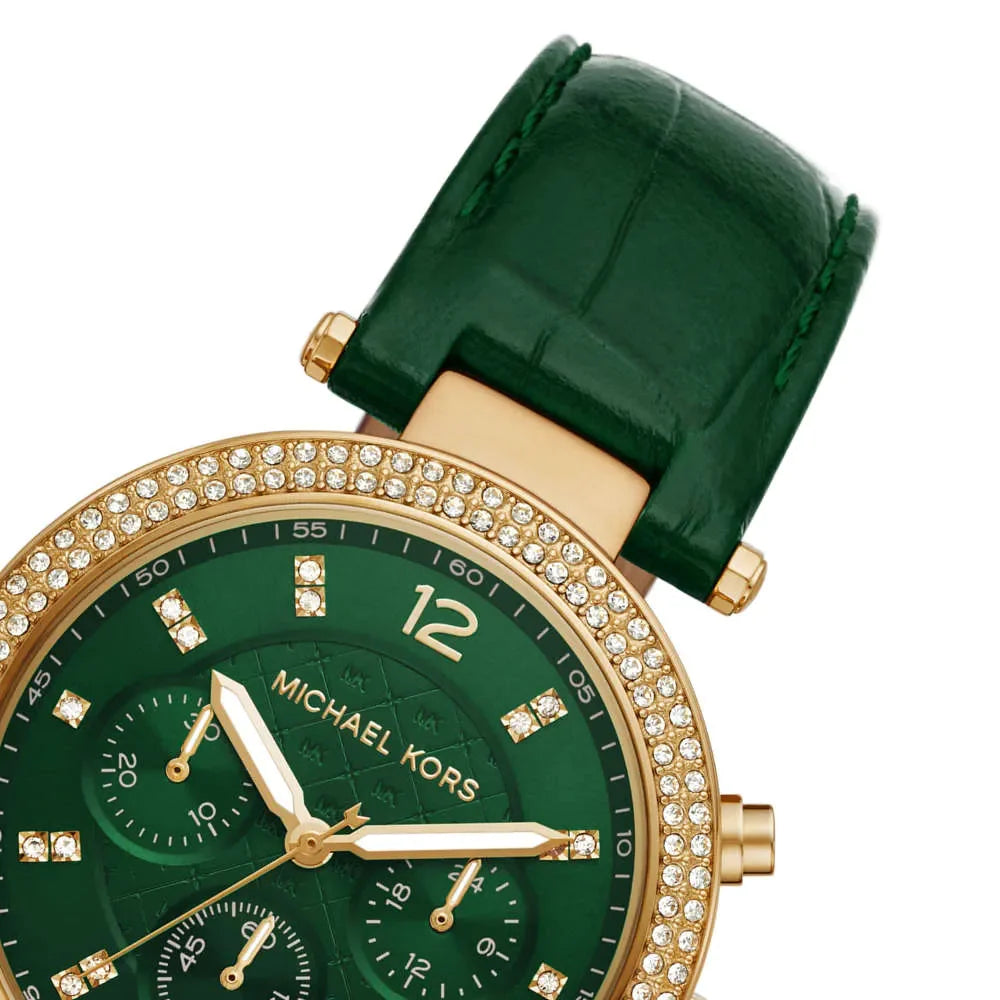 Michael Kors Women's Parker Chronograph Green Leather Watch