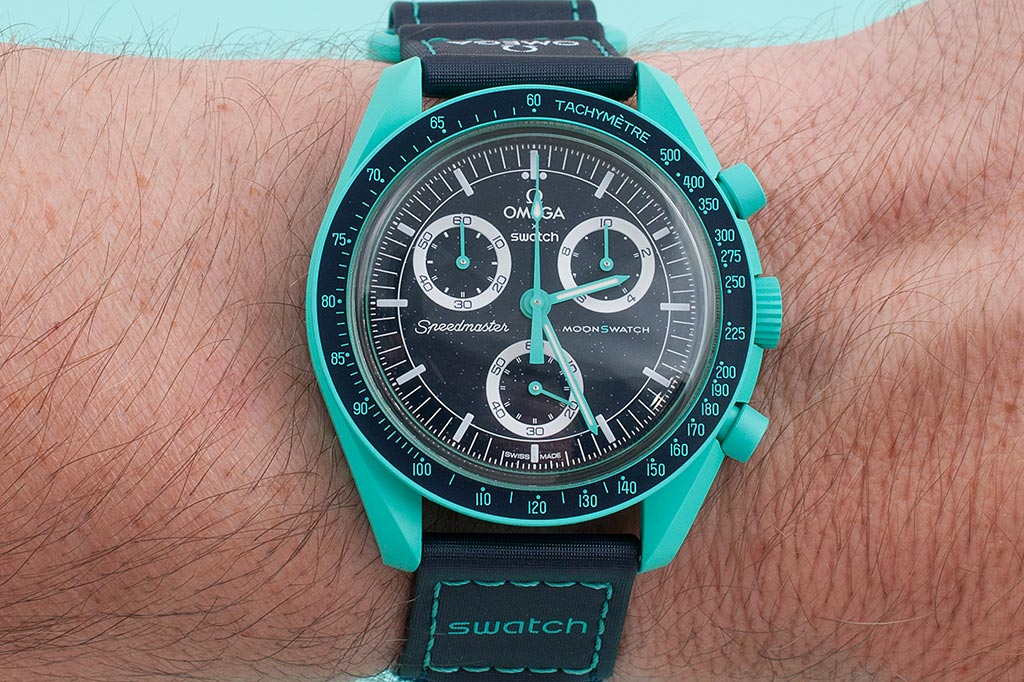 Men's Omega X Swatch MoonSwatch Mission to Earth Polar Lights 42mm -SO33L103