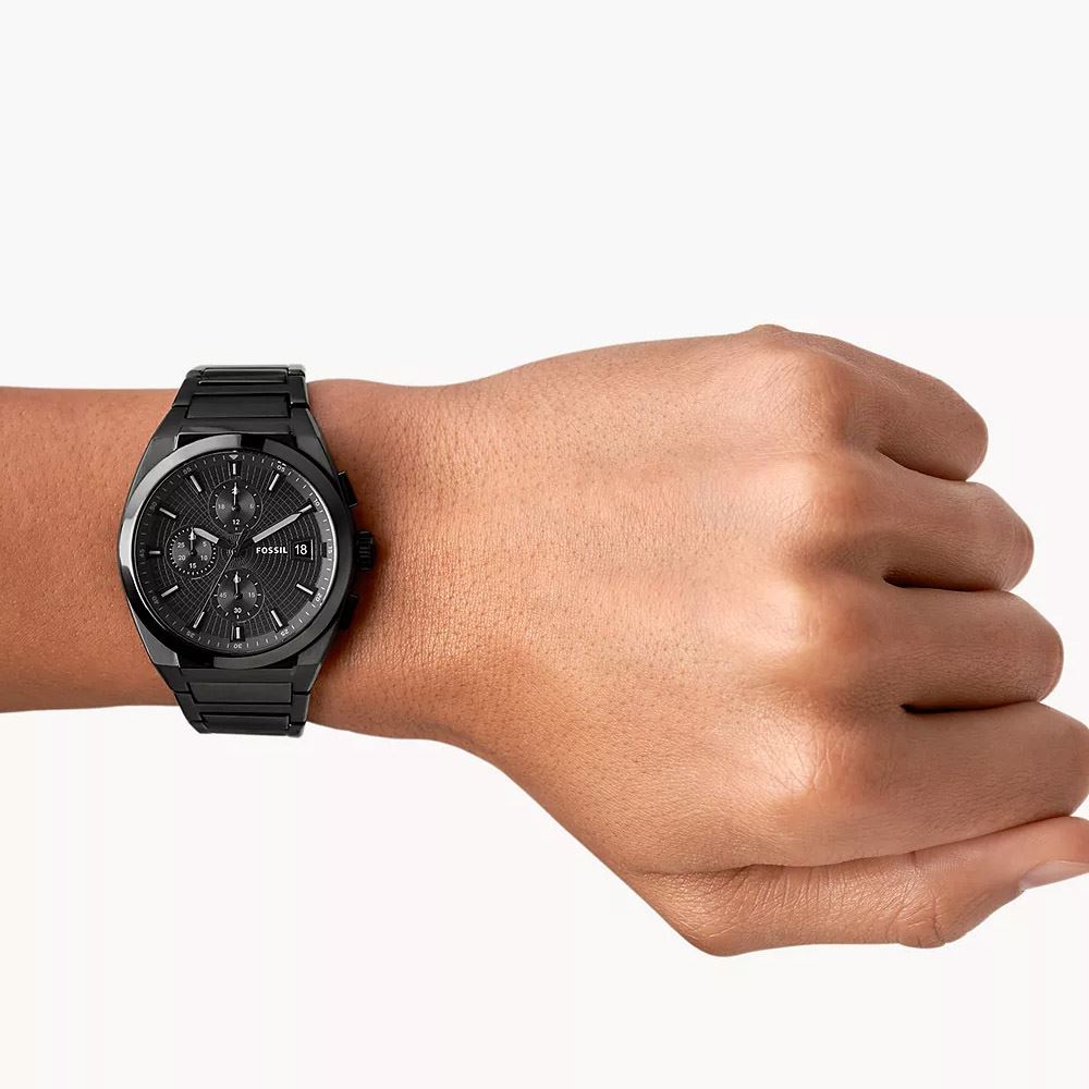 Men's Fossil Everett Chronograph Black Stainless Steel Watch- FS5797