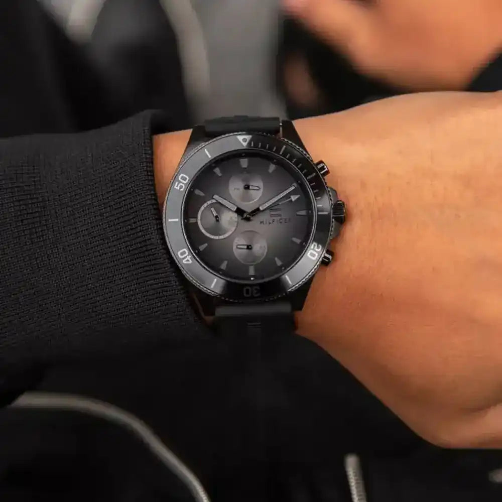 Tommy Hilfiger Black Silicone Multi-function Men's Watch - 1791921