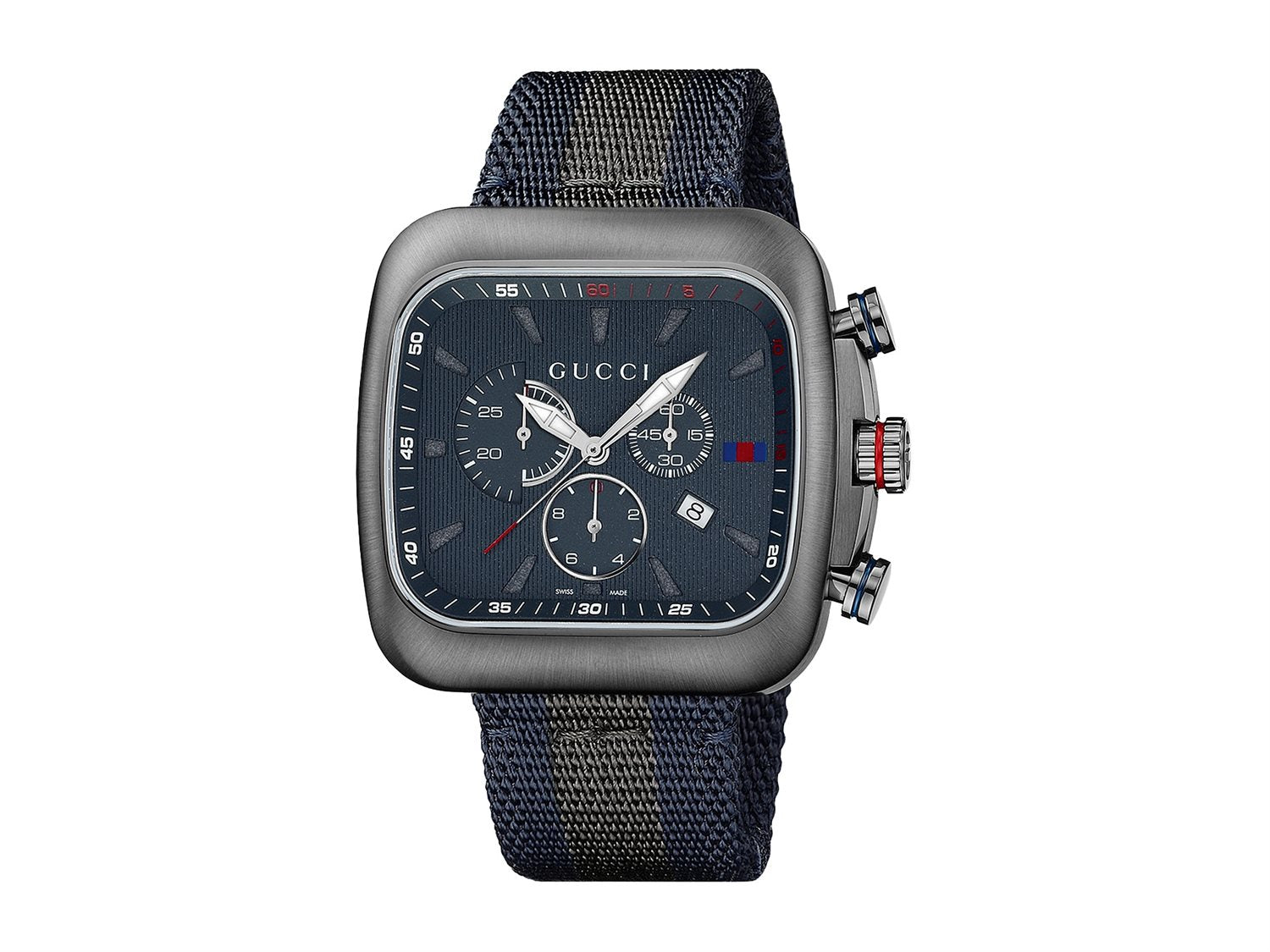 Men's Gucci Coupe Chronograph Blue Grey Square Watch - YA131203