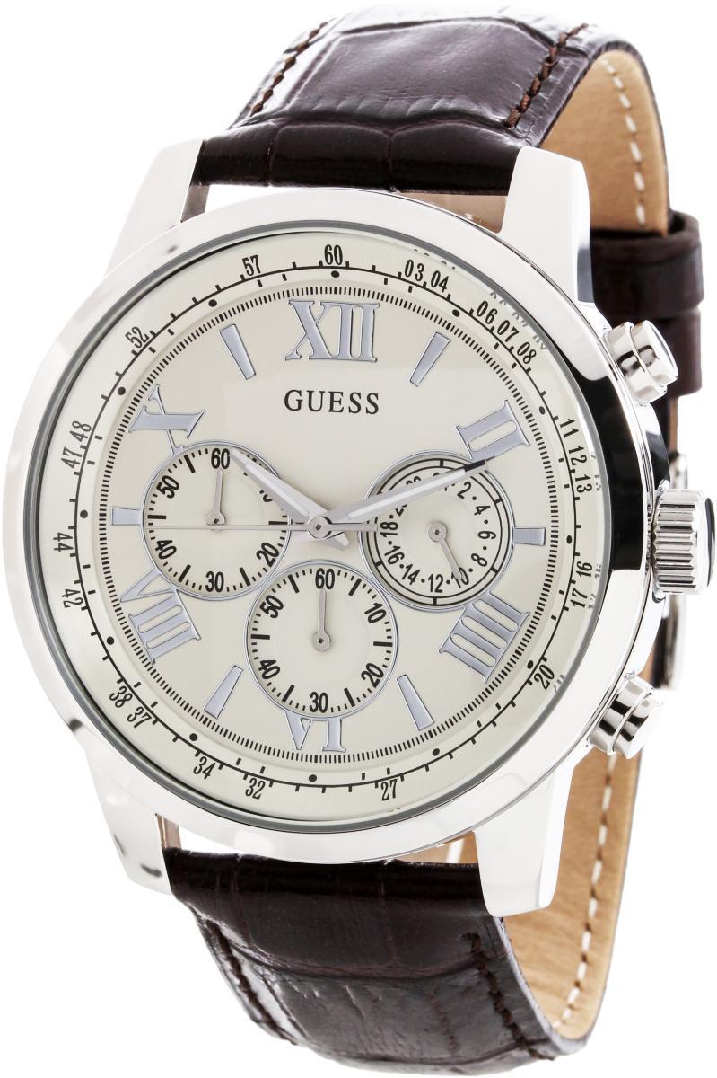 Guess U0380G2 Men's Brown Leather Band Quartz Dressy Chronograph Analog Watch