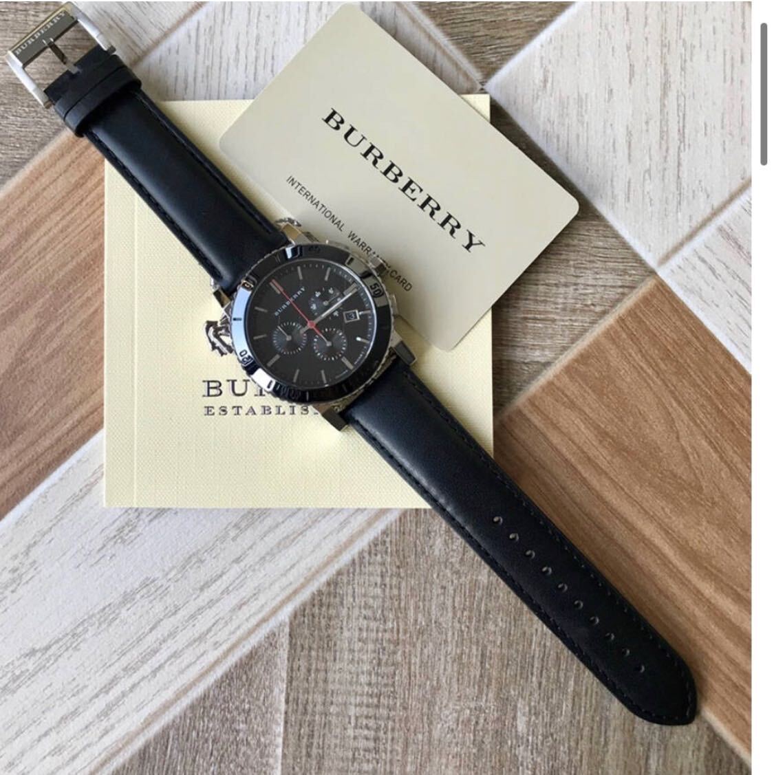 Men s Burberry Black Leather Strap Watch BU9382 Bluestrap Watches Ghana