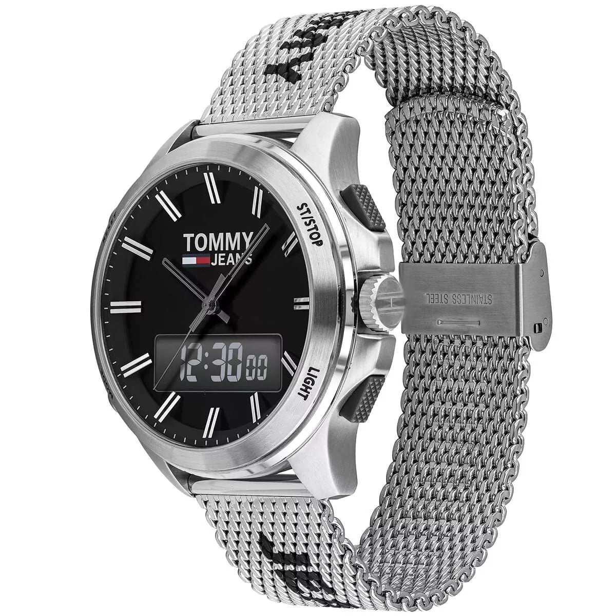 Tommy Hilfiger Jeans Analog Digital  Quartz Silver Mesh Strap Men`s Watch - 1791765