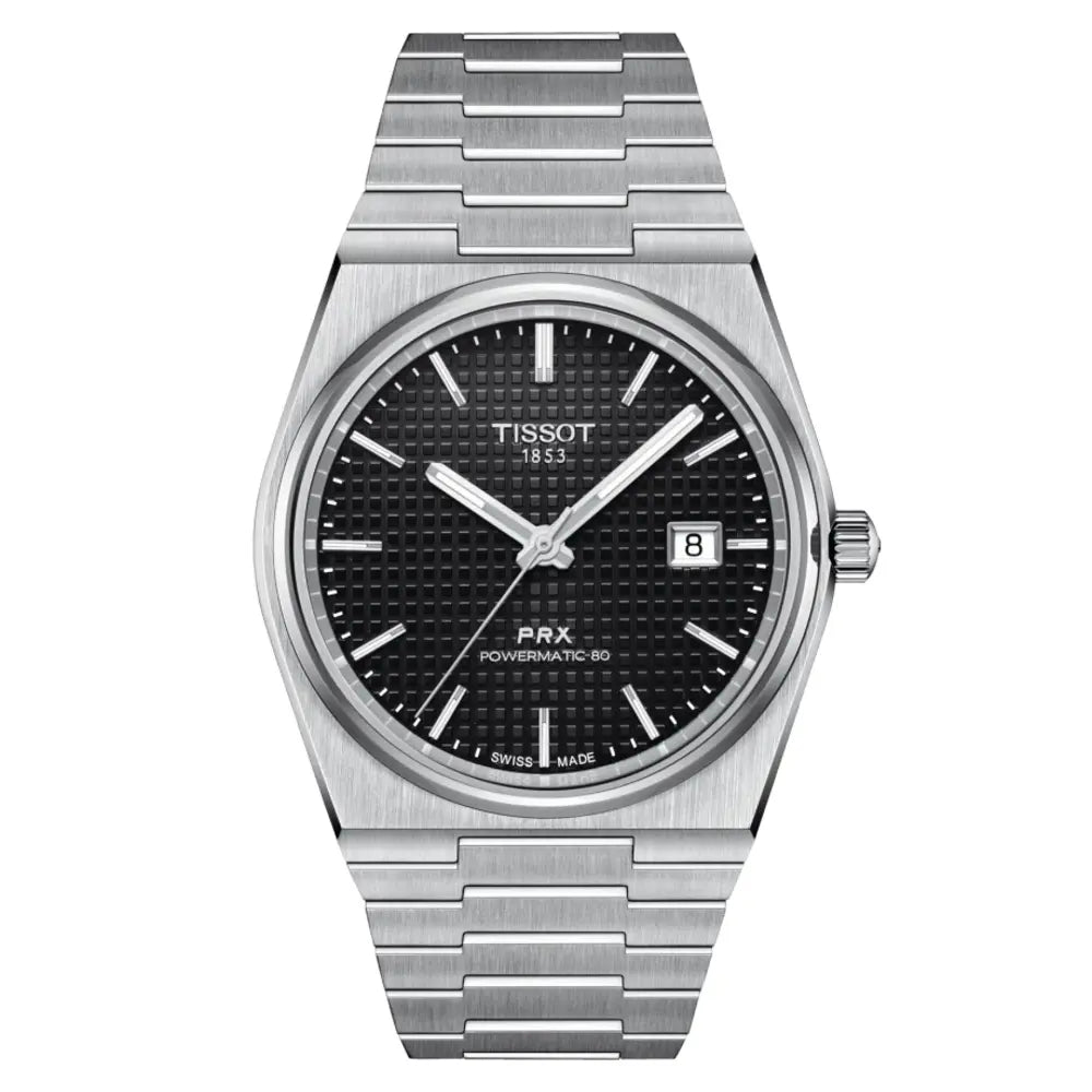 Men's Tissot PRX Powermatic 80 Black Waffle Dial Stainless Steel Watch 40mm - T137.407.11.051.00