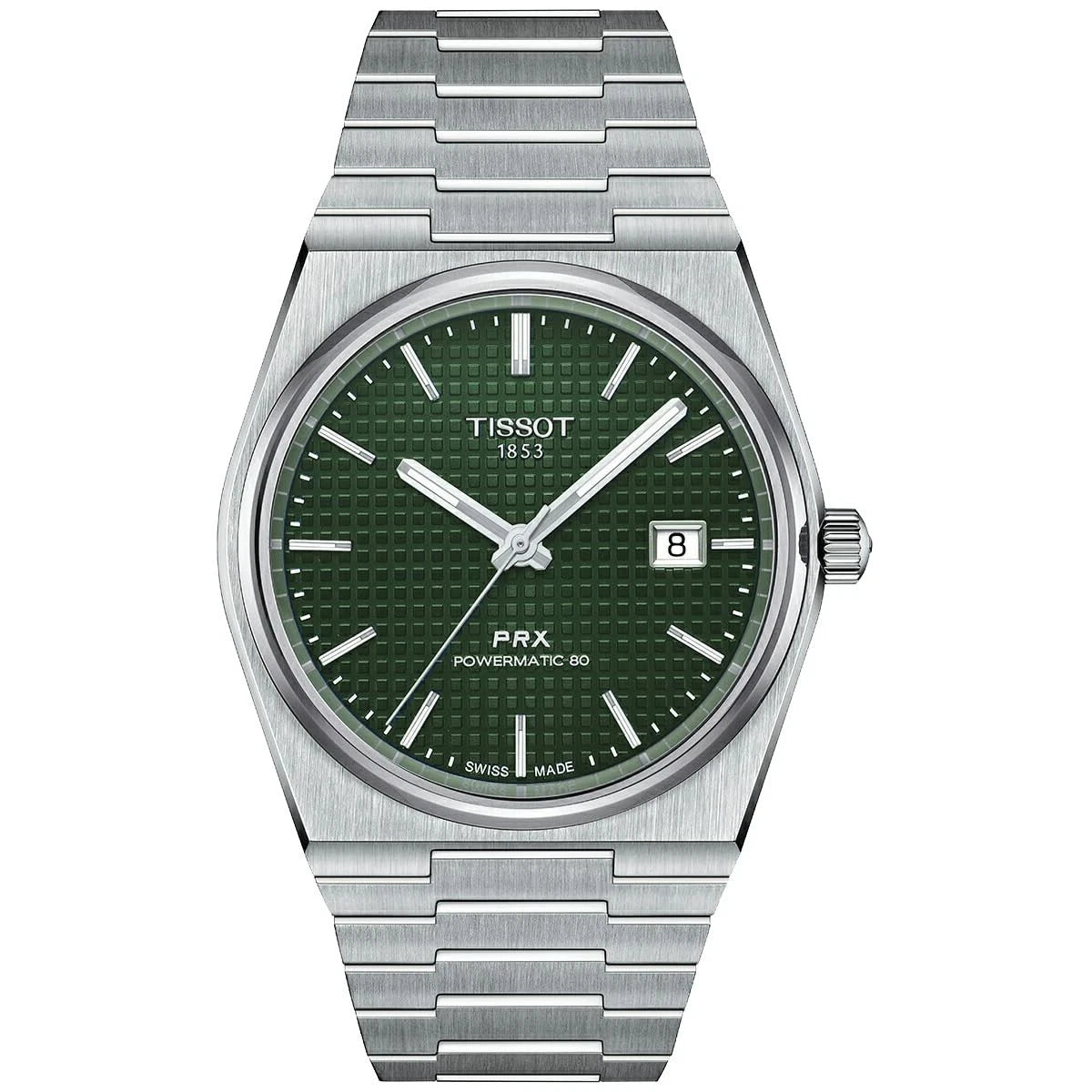 Men's Tissot PRX Powermatic 80 Dark Green Waffle Dial Stainless Steel Watch 40mm - T137.407.11.091.00
