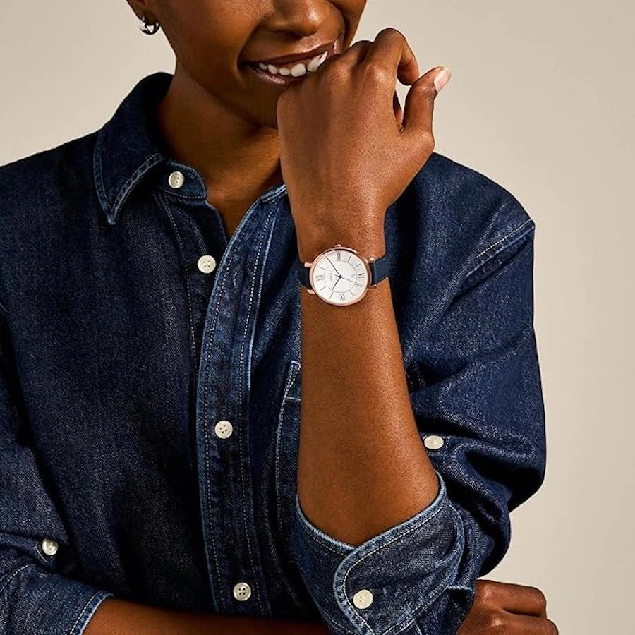 Women's Jacqueline Navy Leather Watch - ES3843