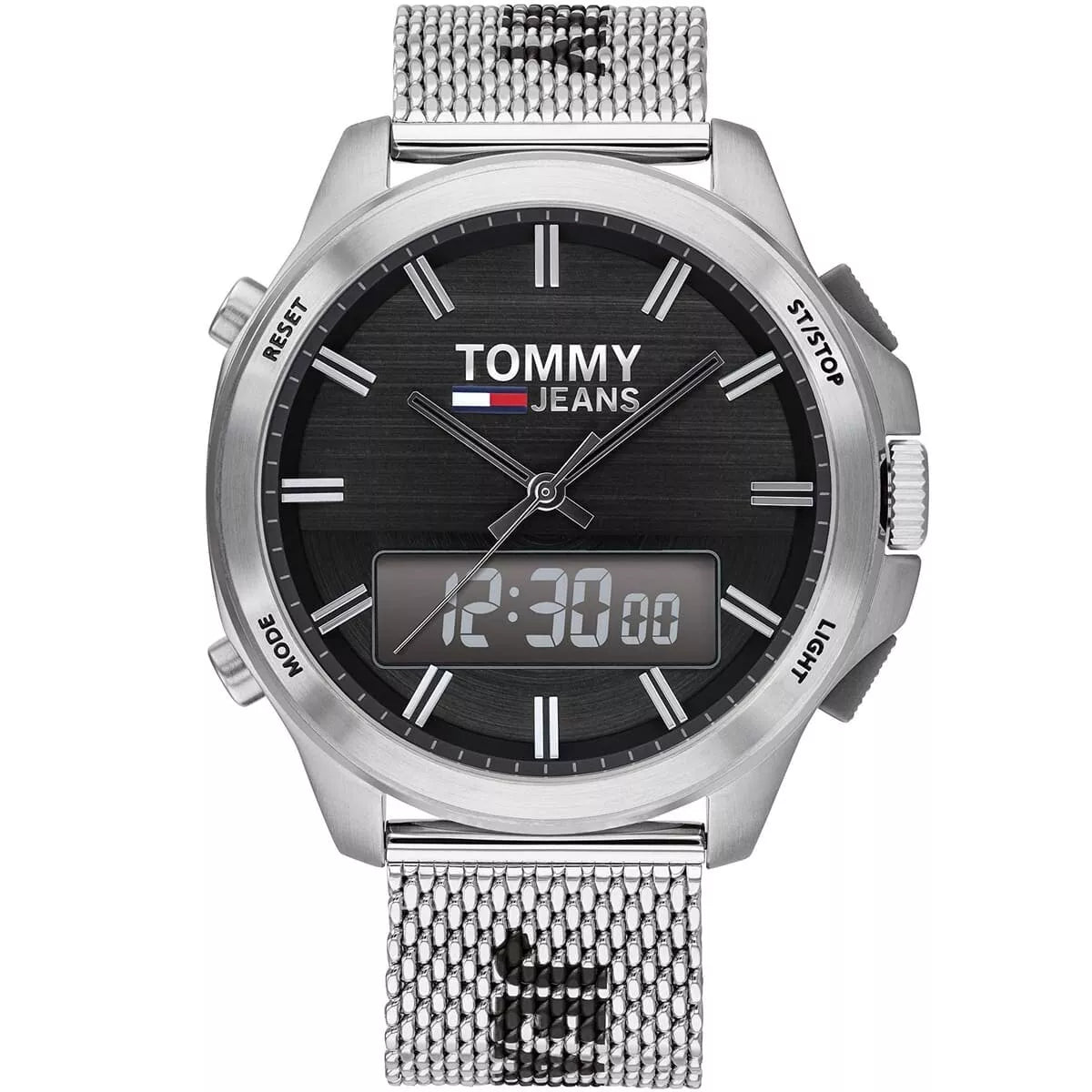 Tommy Hilfiger Jeans Analog Digital  Quartz Silver Mesh Strap Men`s Watch - 1791765