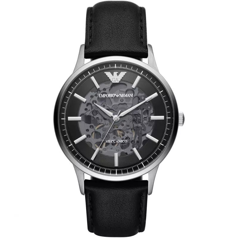 Men's Emporio Armani Automatic Black Leather Strap Watch - AR60038
