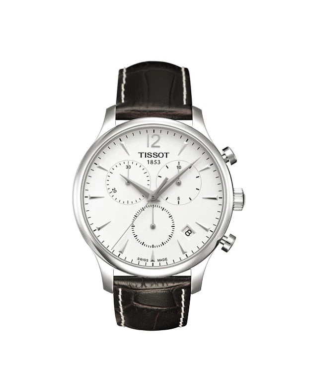 Men's Tissot Tradition Swiss Quartz Chronograph Silver Dial Leather Watch 42mm - T063.617.16.037.00