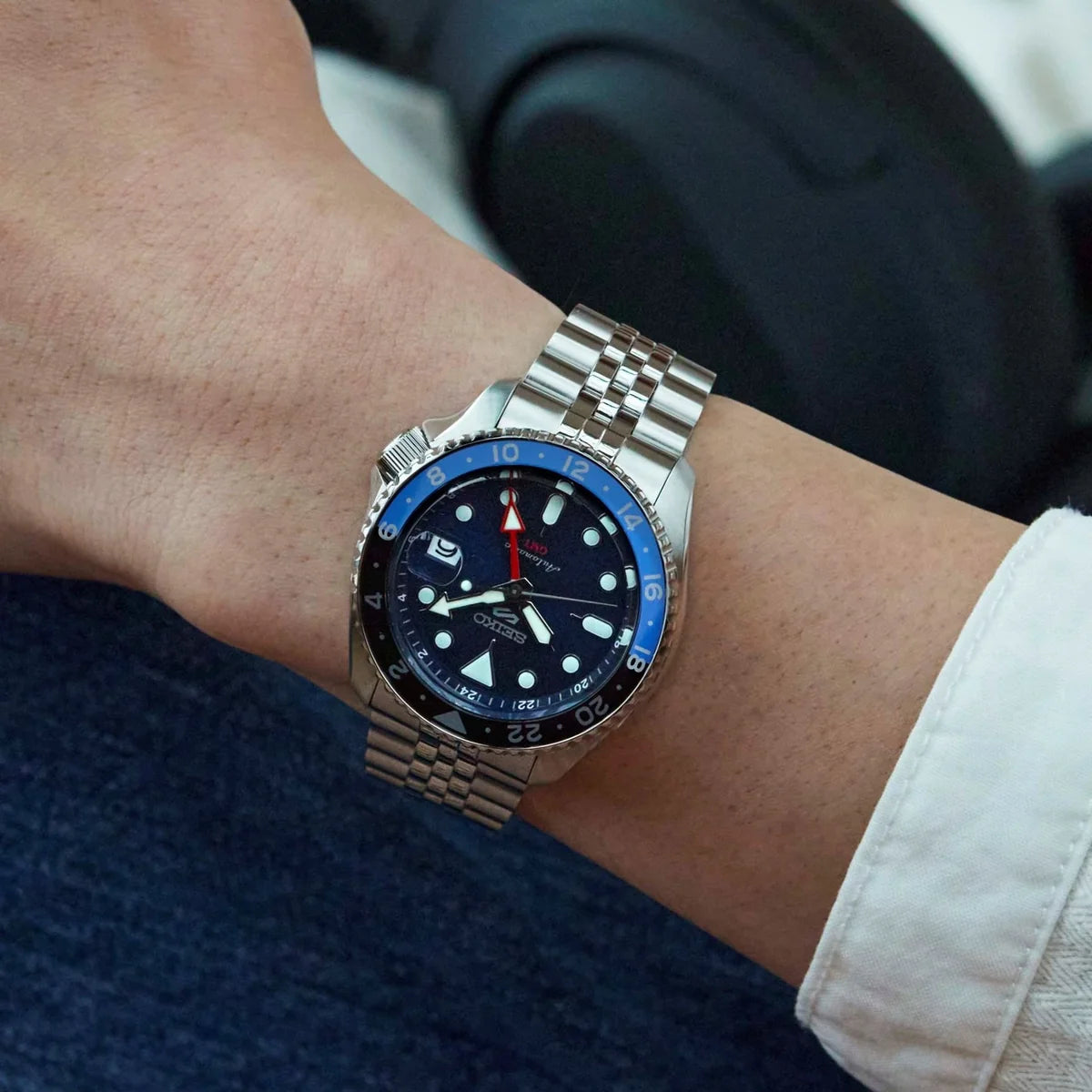 Men's Seiko 5 Sports SKX GMT "Blueberry" Automatic Blue Dial Bracelet Watch 42.5mm - SBSC003