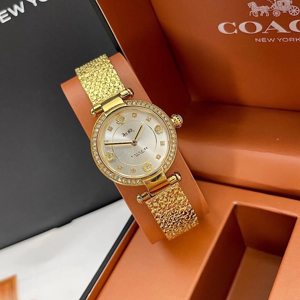 Women's Coach Cary Gold-Tone Crystal Mesh Bracelet Watch 34mm - 14503997