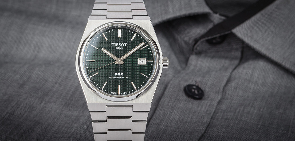 Men's Tissot PRX Powermatic 80 Dark Green Waffle Dial Stainless Steel Watch 40mm - T137.407.11.091.00