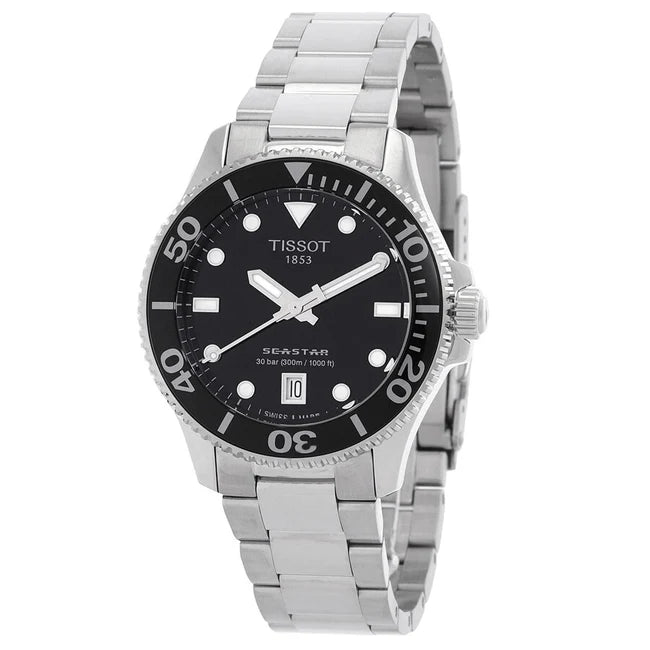 Women's Tissot Seastar 1000 Swiss Quartz Black Dial Stainless Steel Watch 36mm - T120.210.11.051.00