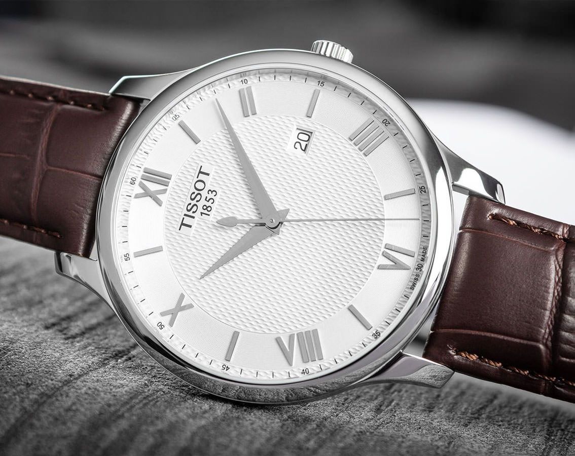 Men's Tissot Tradition Swiss Quartz Silver Dial Brown Leather Watch 42mm - T063.610.16.038.00