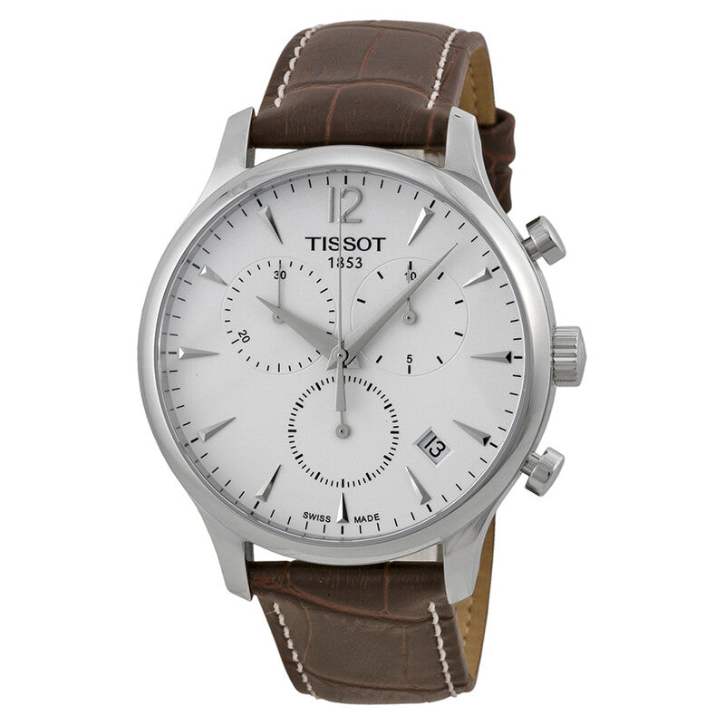 Men's Tissot Tradition Swiss Quartz Chronograph Silver Dial Leather Watch 42mm - T063.617.16.037.00
