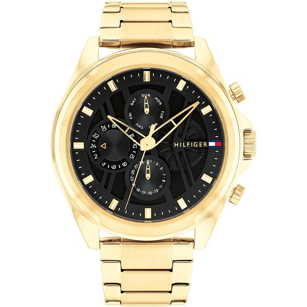 Tommy Hilfiger Gold Steel Black Dial Multi-function Men's Watch - 1710658