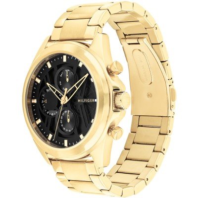 Tommy Hilfiger Gold Steel Black Dial Multi-function Men's Watch - 1710658
