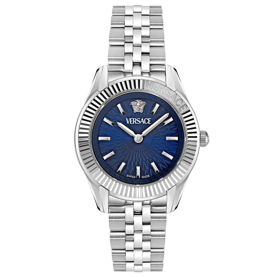 Women's Versace Greca Dome Quartz Blue Dial Stainless Steel Watch 37mm - VE9CA0124