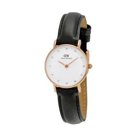 Daniel Wellington Classic Sheffield White Dial Black Leather Strap Women's Watch - DW00100076