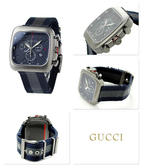 Men's Gucci Coupe Chronograph Blue Grey Square Watch - YA131203
