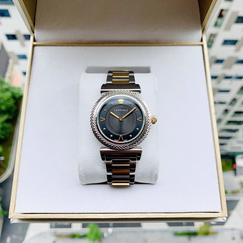 Women's Versace Quartz Swiss Made Stainless Steel Black Dial Watch - VERE00518