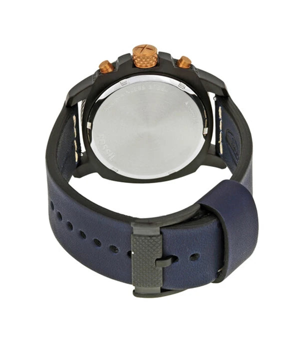 Fossil Men's Black Dial Blue Leather Strap Watch- FS5066