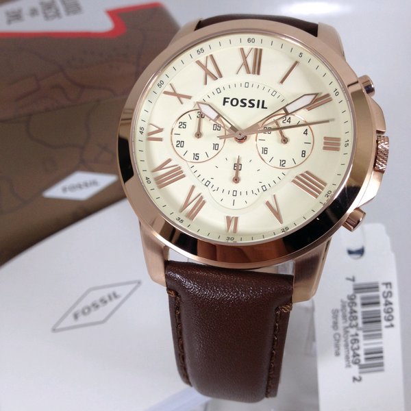 Fossil Grant Brown Leather Strap Men's Watch - FS4991