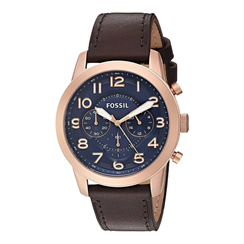 Fossil Men's Brown Leather Strap Blue Dial Watch - FS5204