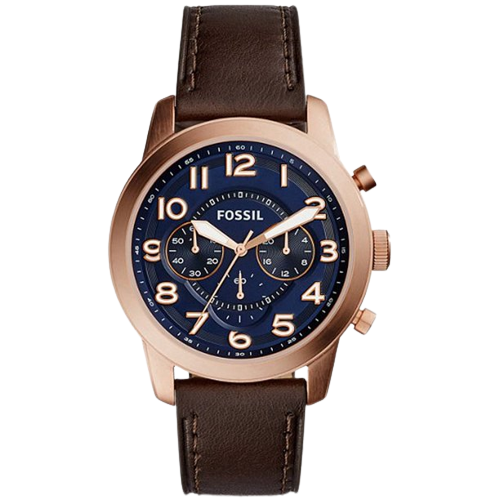Fossil Men's Brown Leather Strap Blue Dial Watch - FS5204