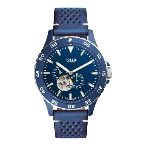 Fossil Crewmaster Men's Automatic Blue Leather Watch - ME3149